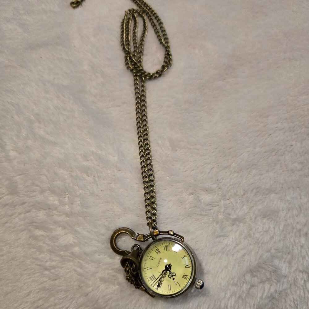 New Quartz Pocket Watch  Transparent Case - Stainless Steel, Fob Chain Necklace